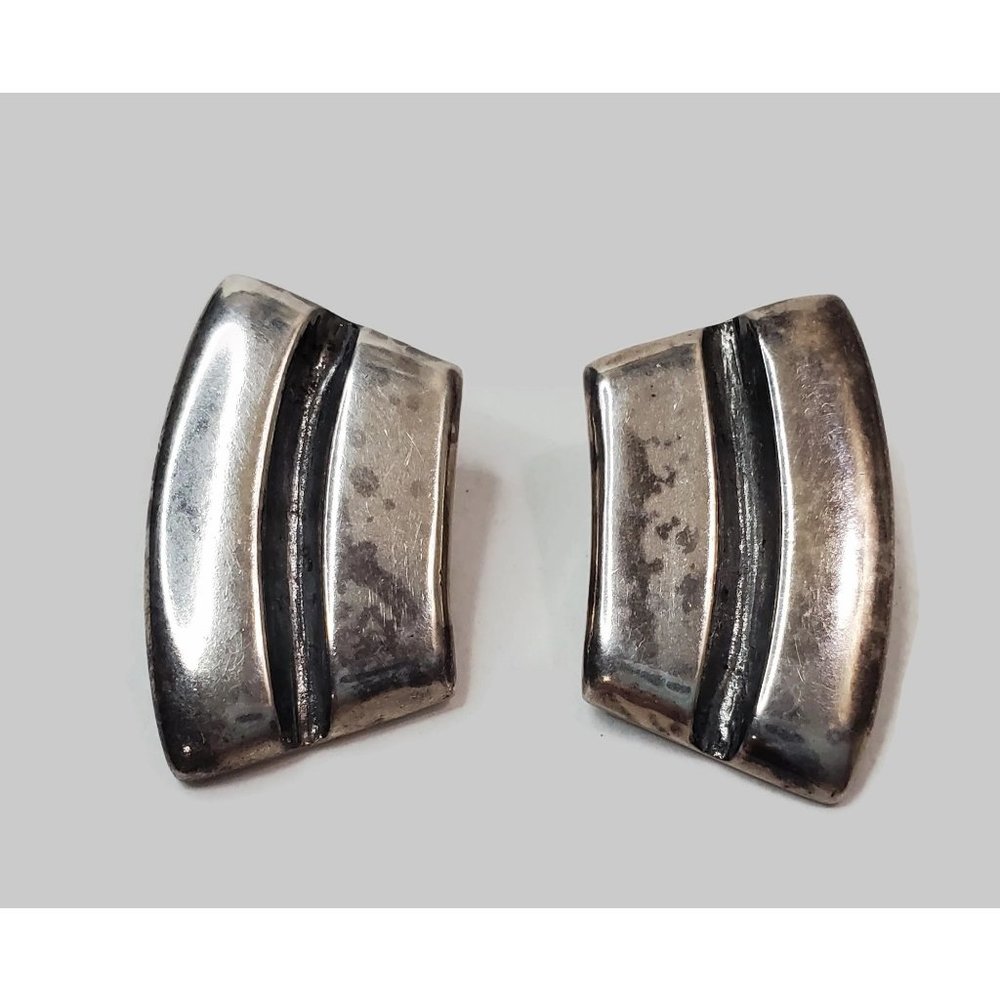 Vintage Sterling Silver Rectangular Shape Clip Ea… - image 1